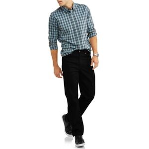George Mens 100% Cotton Relaxed Fit Mid Rise Jeans Solid Black Size 34 x 32